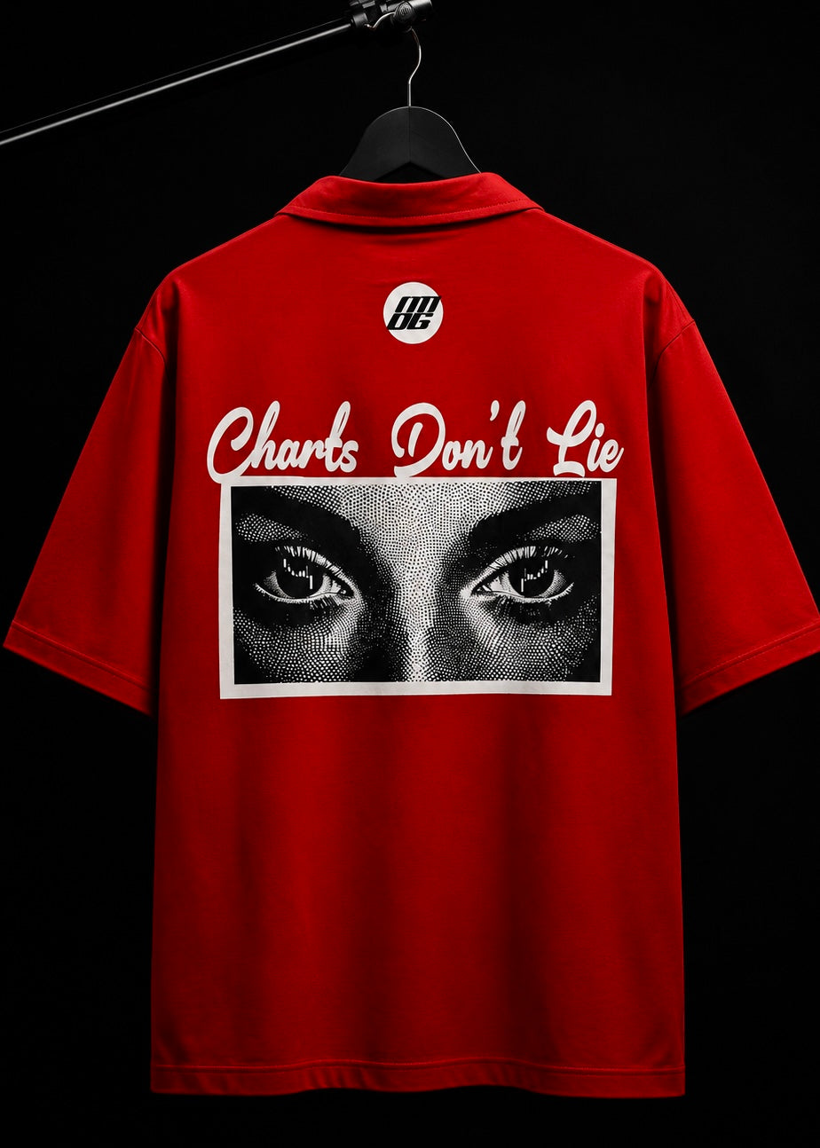 CHARTS DON’T LIE OVERSIZED RED POLO T SHIRT