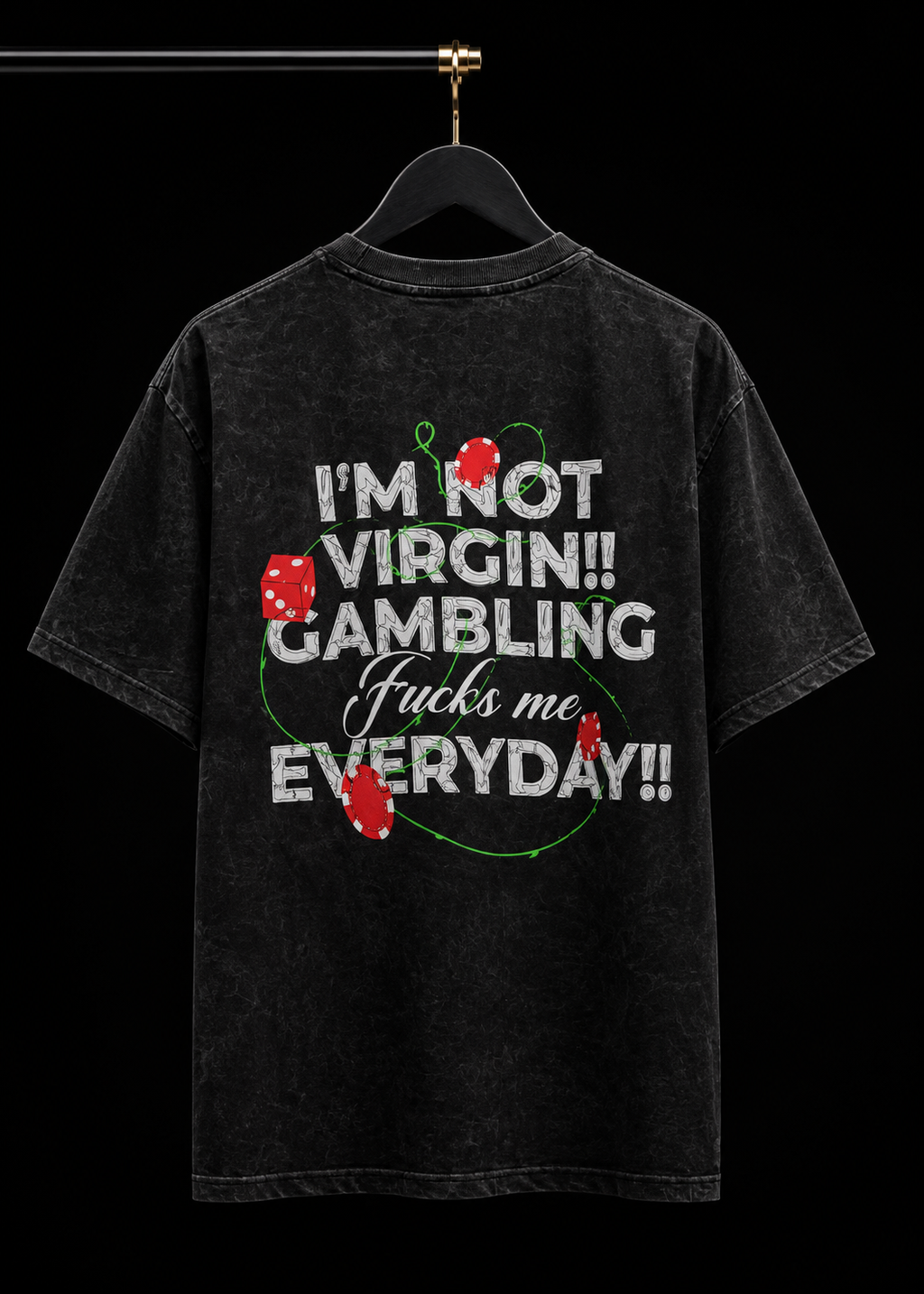 I’M NOT VIRGIN GAMBLING BLACK ACID WASH OVERSIZED T SHIRT