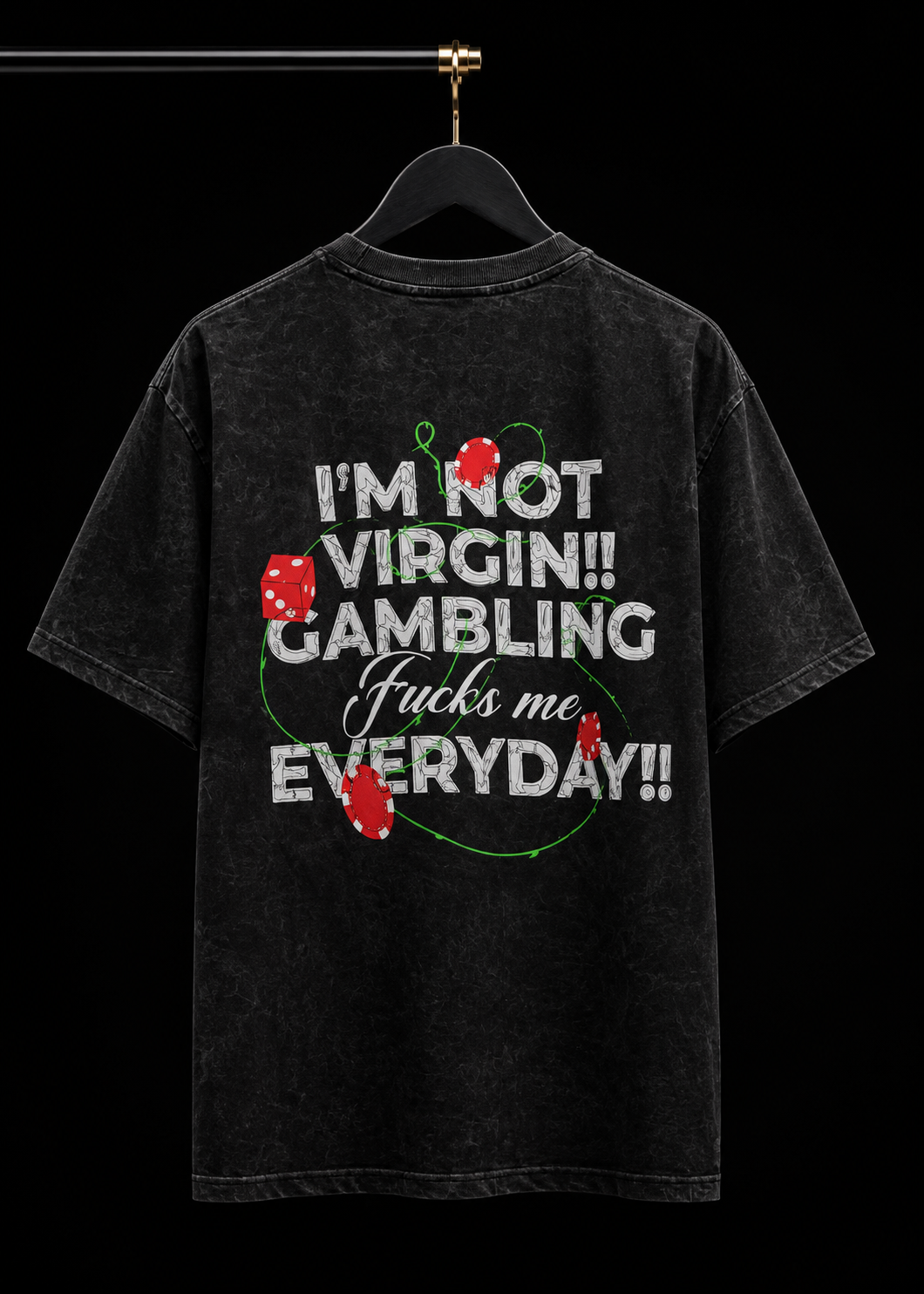 I’M NOT VIRGIN GAMBLING BLACK ACID WASH OVERSIZED T SHIRT